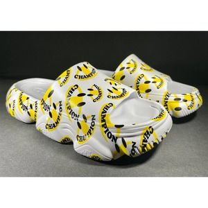 CHAMPION MELOSO SQUISH SLIDE SANDALS MENS SIZE 9 WOMENS 10.5 WHITE YELLOW EMOJI